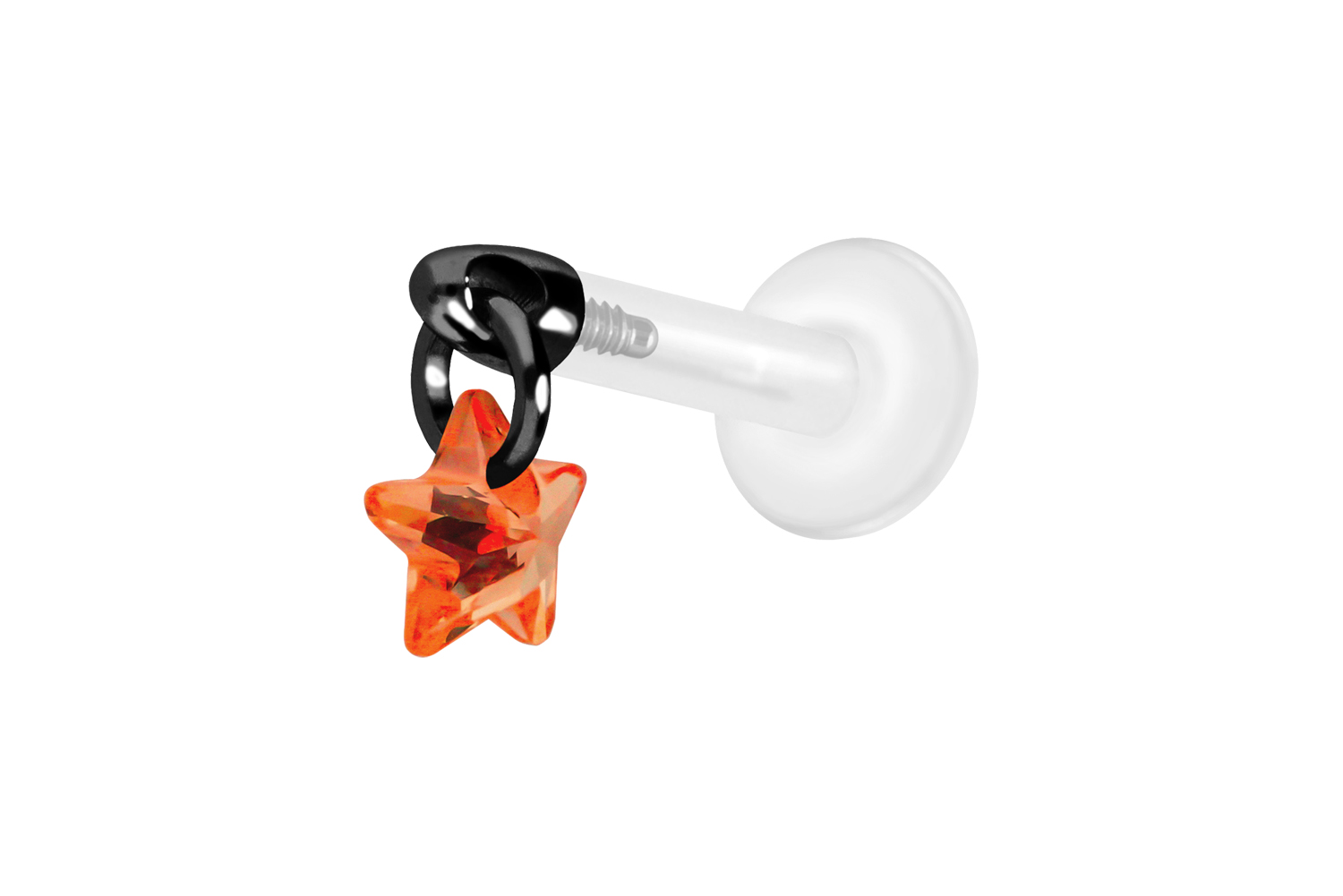 PTFE Labret Piercing mit Innengewinde + Titan-Aufsatz KRISTALLSTERN